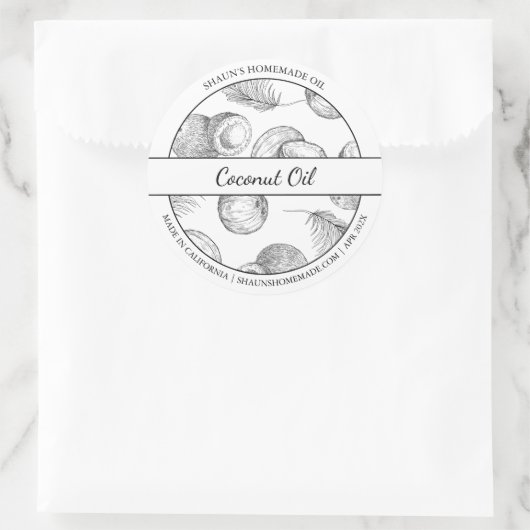 Zwart & Wit Schets Kokosolie label (Tas)