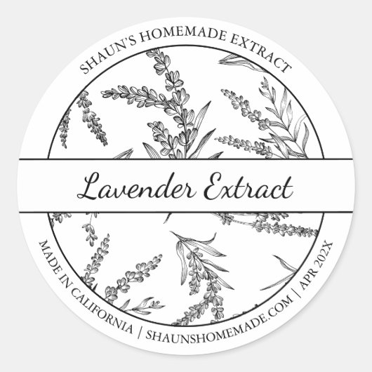 Zwart & Wit Schets Lavendel Extract label (Voorkant)