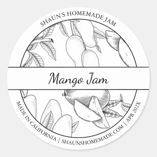 Zwart & Wit Schets Mango Jam label (Voorkant)