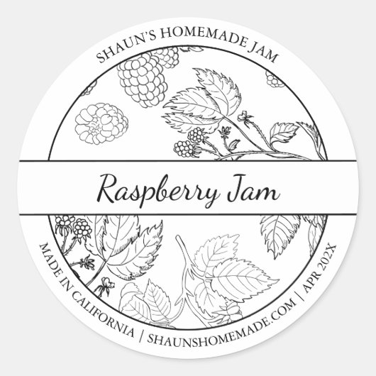 Zwart & Wit Schets Raspberry Jam label (Voorkant)