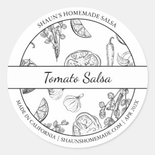 Zwart & Wit Schets Tomaat Salsa Label