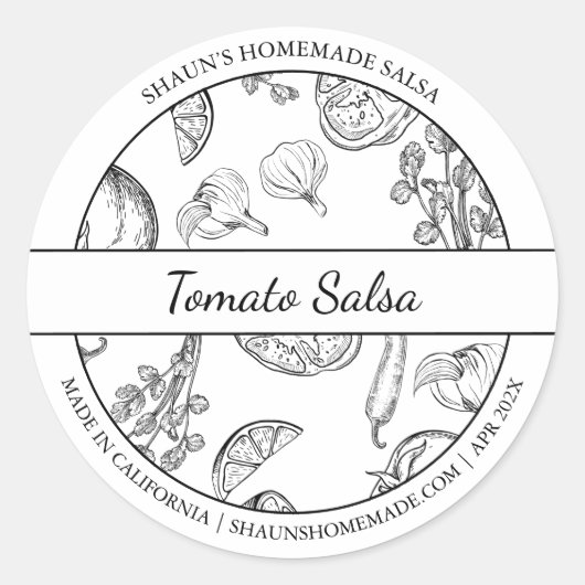 Zwart & Wit Schets Tomaat Salsa label (Voorkant)
