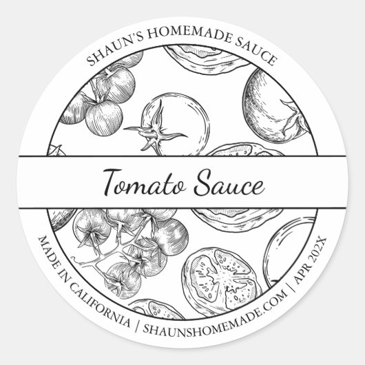 Zwart & Wit Schets Tomatensaus Label (Voorkant)