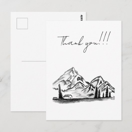 zwart-wit schets van bergen briefkaart (Voorkant / Achterkant)