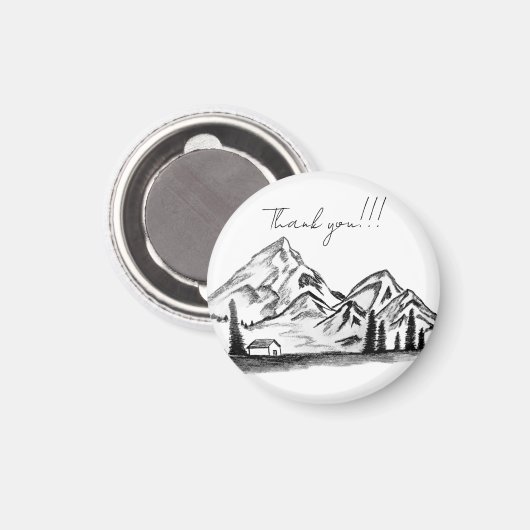 zwart-wit schets van bergen magneet (Voorkant / Achterkant)