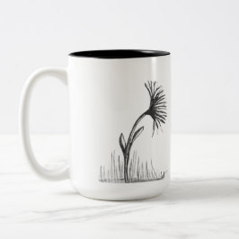 Zwart-wit schets van bloem op koffiemok tweekleurige koffiemok