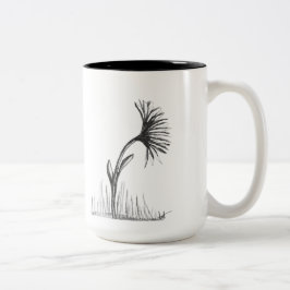 Zwart-wit schets van bloem op koffiemok tweekleurige koffiemok
