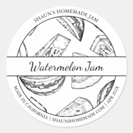 Zwart & Wit Schets Watermeloen Jam label