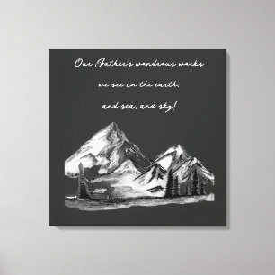 Zwart-wit schetsen bergscènes groenblijvend canvas afdruk