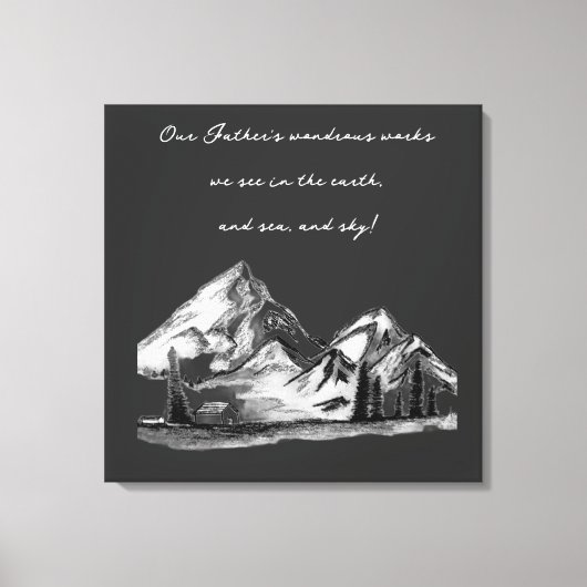 Zwart-wit schetsen bergscènes groenblijvend canvas afdruk (Voorkant)