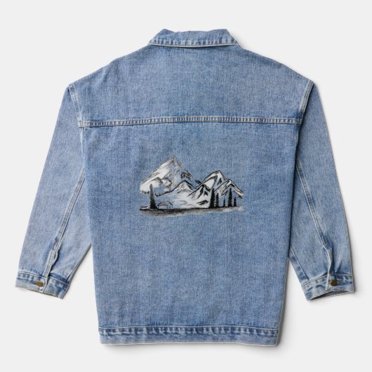 Zwart-wit schetsen op motto denim jacket (Achterkant)