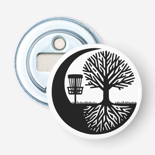 Zwart-Wit Schijf Golf Silhouet  Button Flesopener (Voorkant)