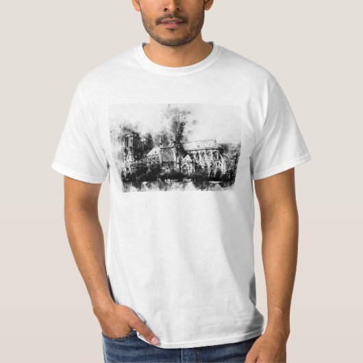 Zwart-wit schilderij van de Notre Dame T-shirt