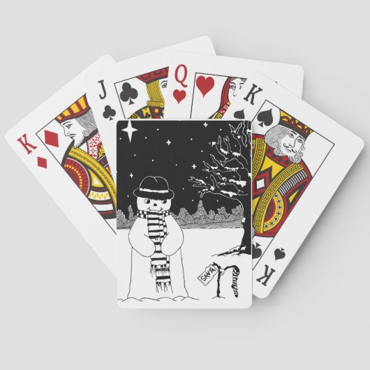 zwart-wit schilderij van een schattige sneeuwman k pokerkaarten (Achterkant)