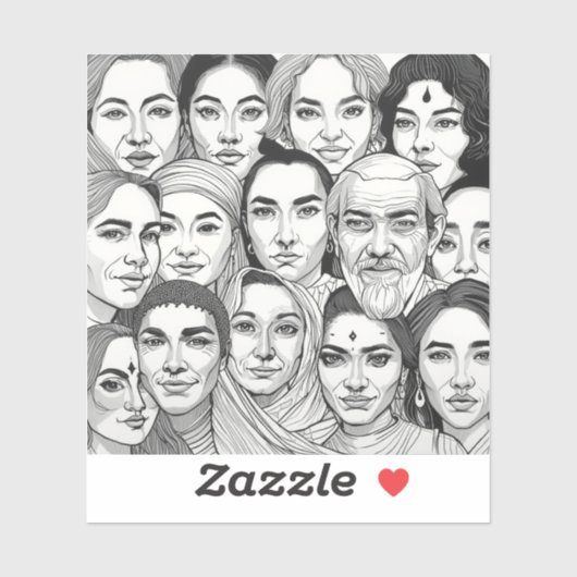 Zwart-wit Schilderijen vieren Diversiteit Sticker (Vel)