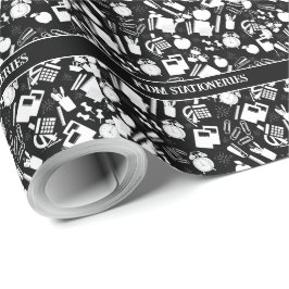 zwart-wit schoolbenodigdheden patroon cadeaupapier