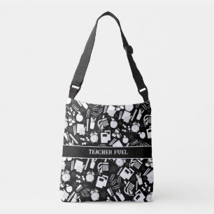 zwart-wit schoolbenodigdheden patroon crossbody tas