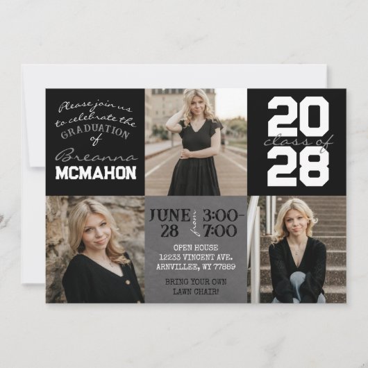 Zwart & Wit Schoolbord 3 Foto Afstuderen Kaart (Voorkant)