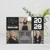 Zwart & Wit Schoolbord 3 Foto Afstuderen Kaart (Staand voorkant)