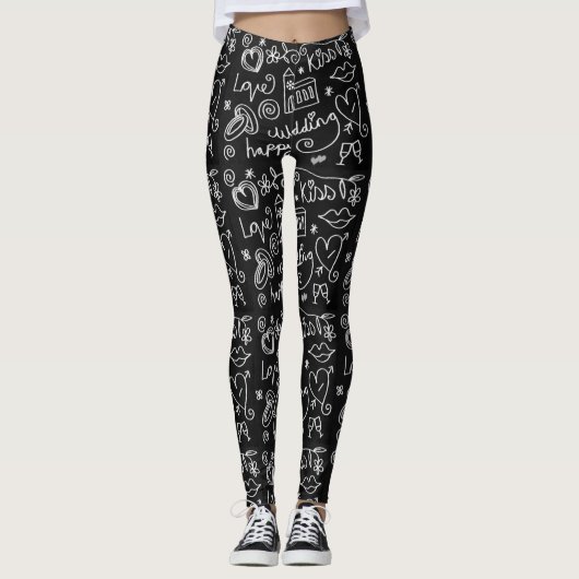 Zwart-wit schoolbord bruiloft leggings (Voorkant)