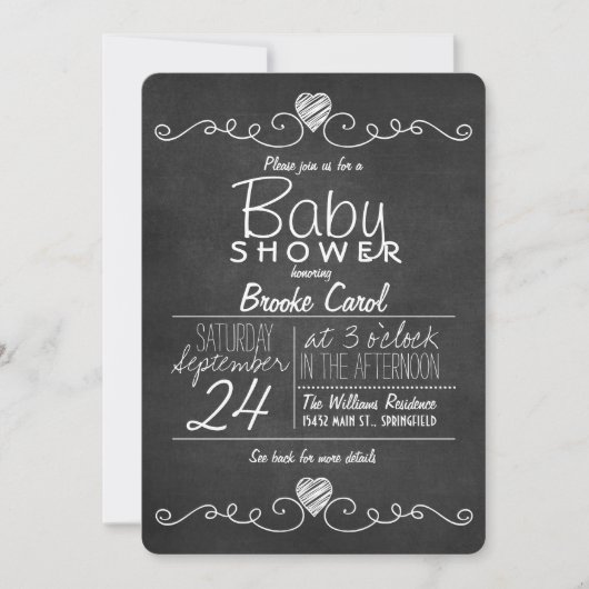 Zwart-wit schoolbord, Hart Baby shower Kaart (Voorkant)