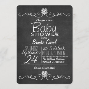 Zwart-wit schoolbord, Hart Baby shower Kaart