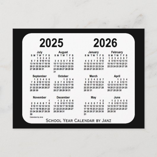 Zwart-wit schoolkalender 2025-2026 van Janz Briefkaart (Voorkant)