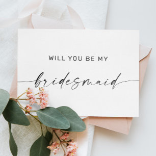 Zwart & Wit Schoon Minimalistisch Bruidsmeisje Voo Briefkaart