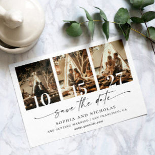 Zwart-wit schoon modern script collage foto save the date