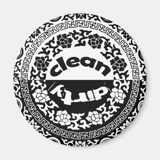 Zwart / Wit Schoon / Vuil Vaatwasser Magneet (Voorkant)