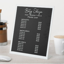 Zwart-wit schoonheidssalon prijslijst reclamebord met voetstuk