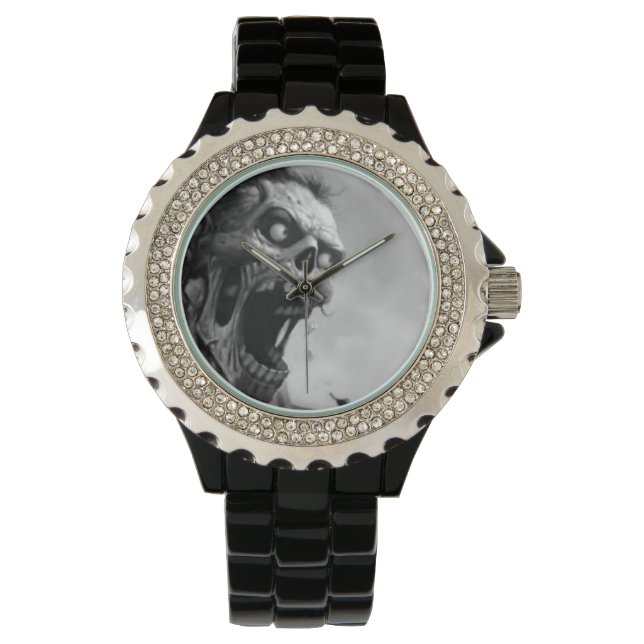 Zwart-wit schreeuwende zombie horloge (Voorkant)