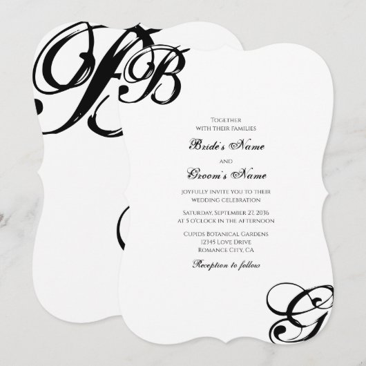 Zwart & Wit Schrift Monogram Trouwdag Kaart (Voorkant / Achterkant)