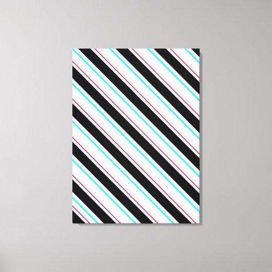 Zwart-wit schuine Regimental Stripe Lines Canvas Afdruk (Voorkant)