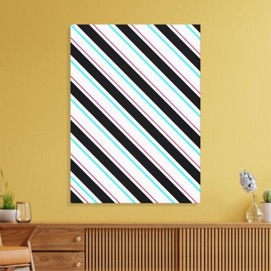 Zwart-wit schuine Regimental Stripe Lines Canvas Afdruk (Insitu (Woonkamer))