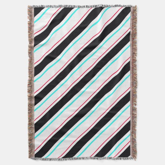 Zwart-wit schuine Regimental Stripe Lines Deken (Voorkant Verticaal)