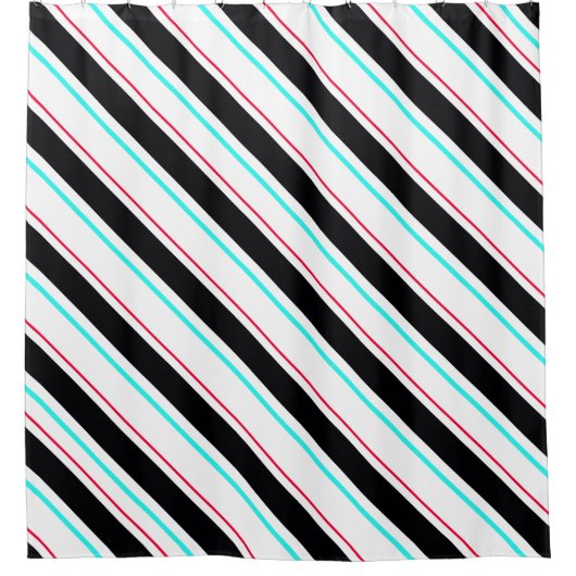 Zwart-wit schuine Regimental Stripe Lines Douchegordijn (Voorkant)