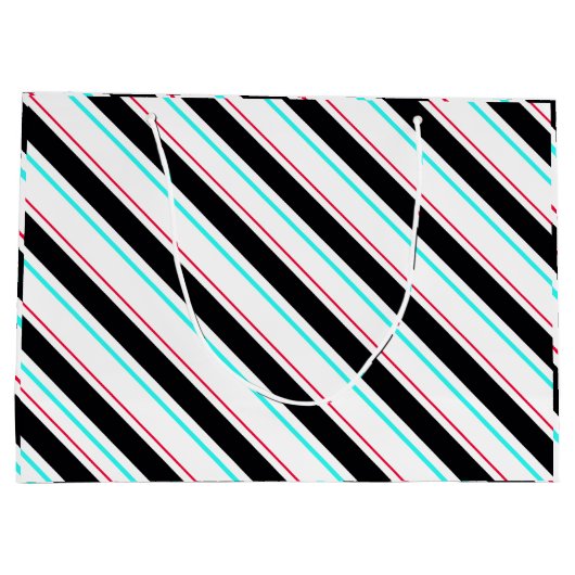 Zwart-wit schuine Regimental Stripe Lines Groot Cadeauzakje (Achterkant)