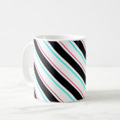 Zwart-wit schuine Regimental Stripe Lines Koffiemok (Voorkant links)