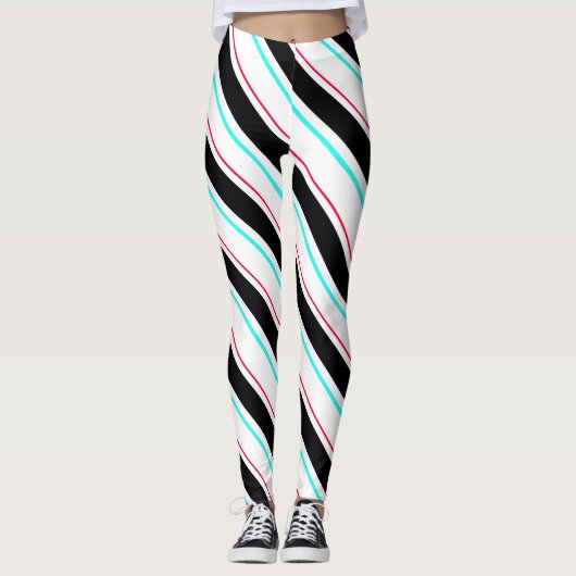 Zwart-wit schuine Regimental Stripe Lines Leggings (Voorkant)