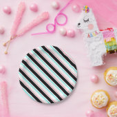 Zwart-wit schuine Regimental Stripe Lines Papieren Bordje (Feest)