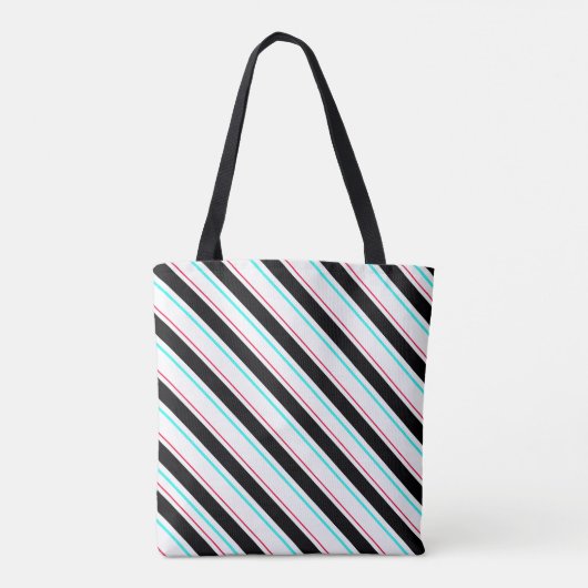 Zwart-wit schuine Regimental Stripe Lines Tote Bag (Achterkant)