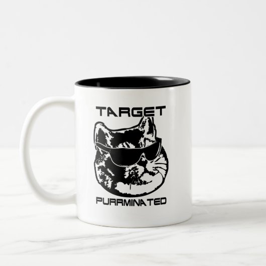 Zwart-wit Sci-Fi Cat Meme Tweekleurige Koffiemok (Links)