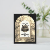 Zwart-wit Scoopy Typografie Happy Halloween Feestdagenkaart (Staand voorkant)