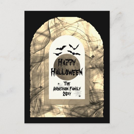 Zwart-wit Scoopy Typografie Happy Halloween Feestdagenkaart (Voorkant)
