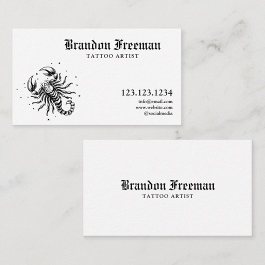 Zwart-wit Scorpion Tattoo Artiest Visitekaartje (Voorkant / Achterkant)