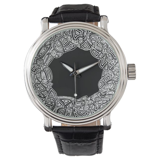 Zwart-wit Scribbleprints Horloge (Voorkant)