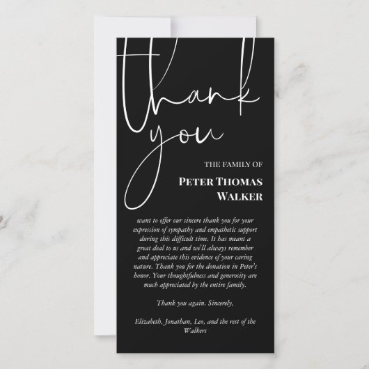 Zwart wit script & 2 foto's begrafenis dank u bedankkaart (Voorkant)