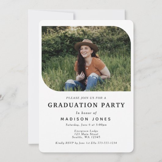 Zwart & Wit Script 4 Foto's Afstudeerfeest Kaart (Achterkant)