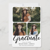 Zwart & Wit Script 4 Foto's Afstudeerfeest Kaart (Voorkant)